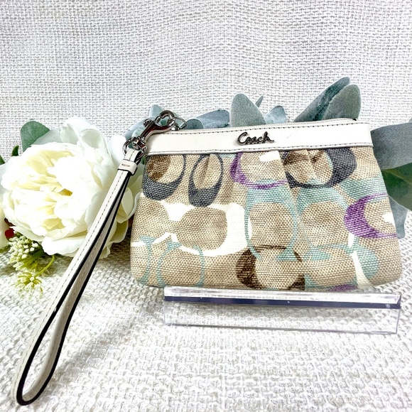 Coach Signature Wristlet in Pastel Colored Canvas - Picture 1 of 11